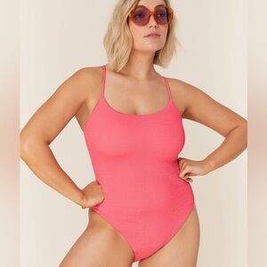 Andie Swim Fiji One Piece Seersucker Swimsuit Grapefruit Size M, Classic Torso